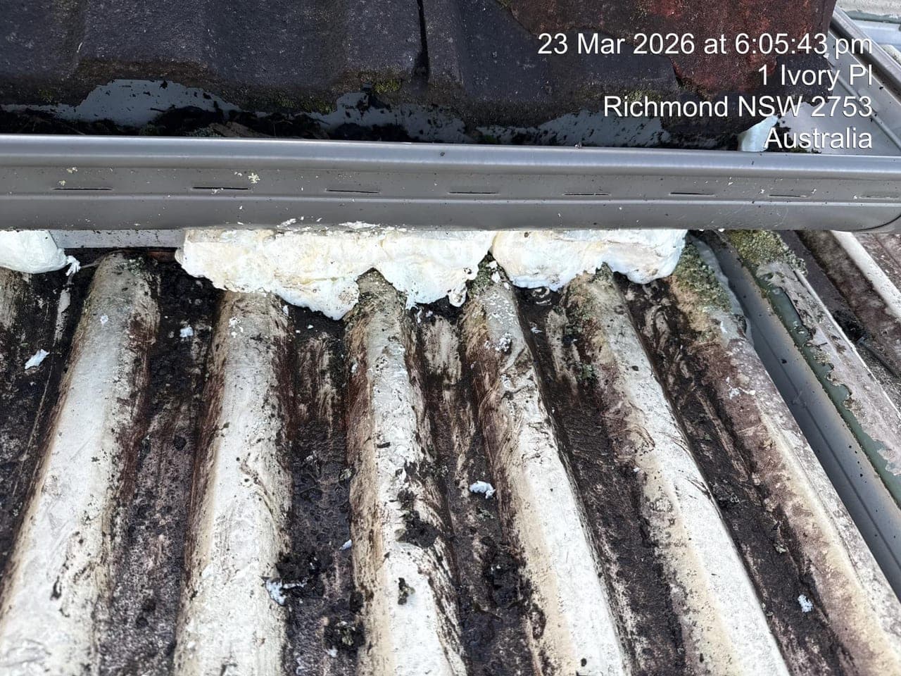 Severely deteriorated corrugated roof before emergency repair Richmond NSW