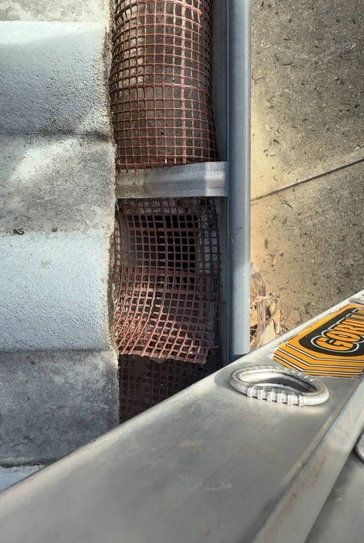 Residential gutter cleaning — Crown Roofers project Emerton Western Sydney — clean downpipe entry — clear water path