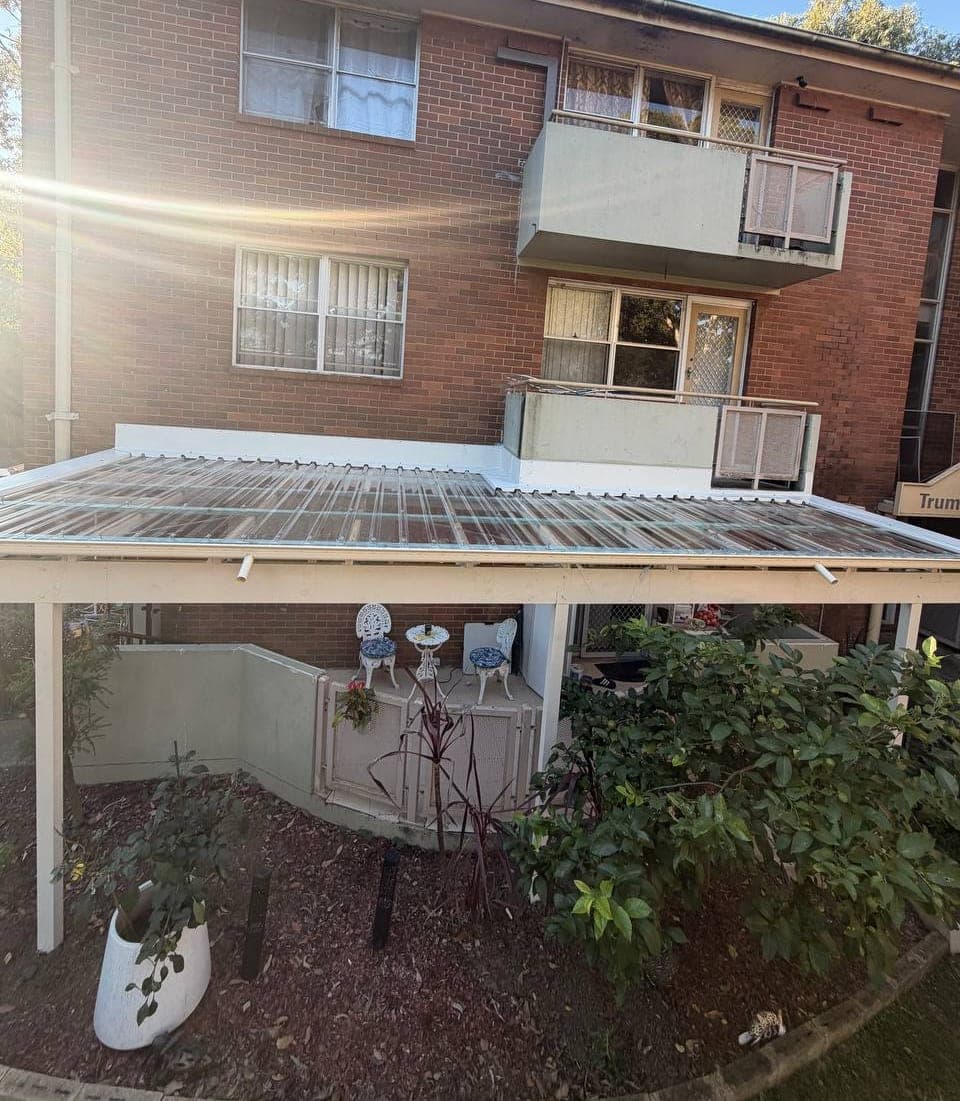 Polycarbonate pergola roof replacement Crown Roofers Riverwood South West Sydney — before (portfolio) v2