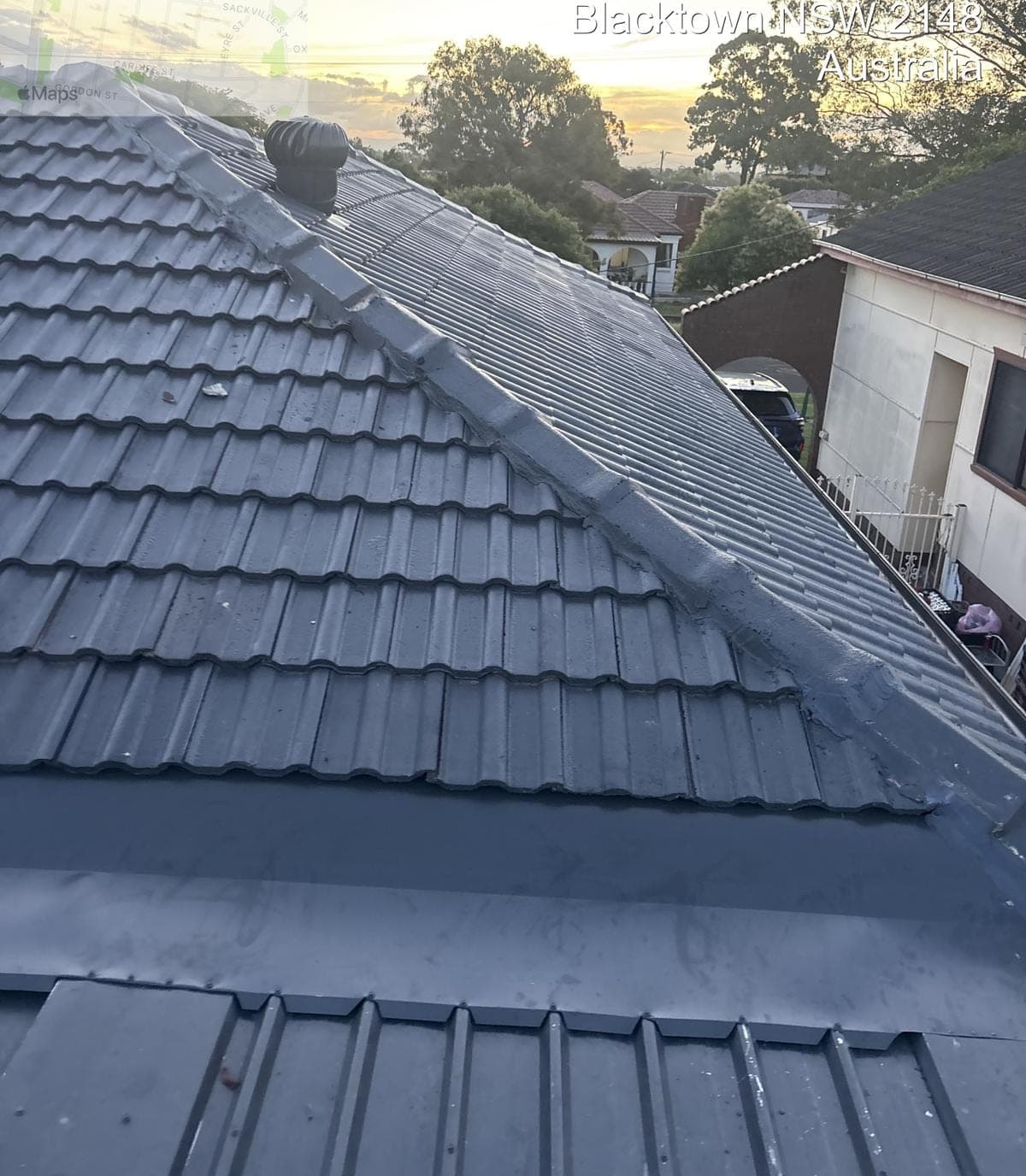 Concrete tile roof restoration with charcoal membrane Crown Roofers Blacktown Western Sydney — photo 1 v2