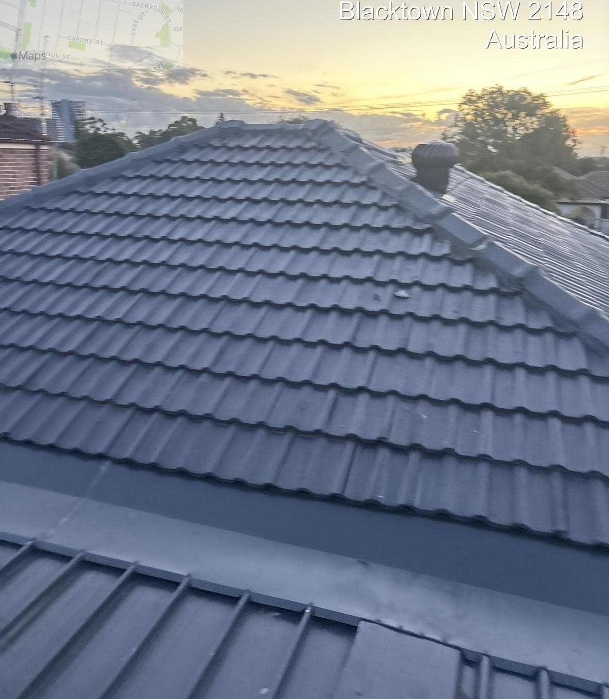 Concrete tile roof restoration with charcoal membrane Crown Roofers Blacktown Western Sydney — photo 2 v2