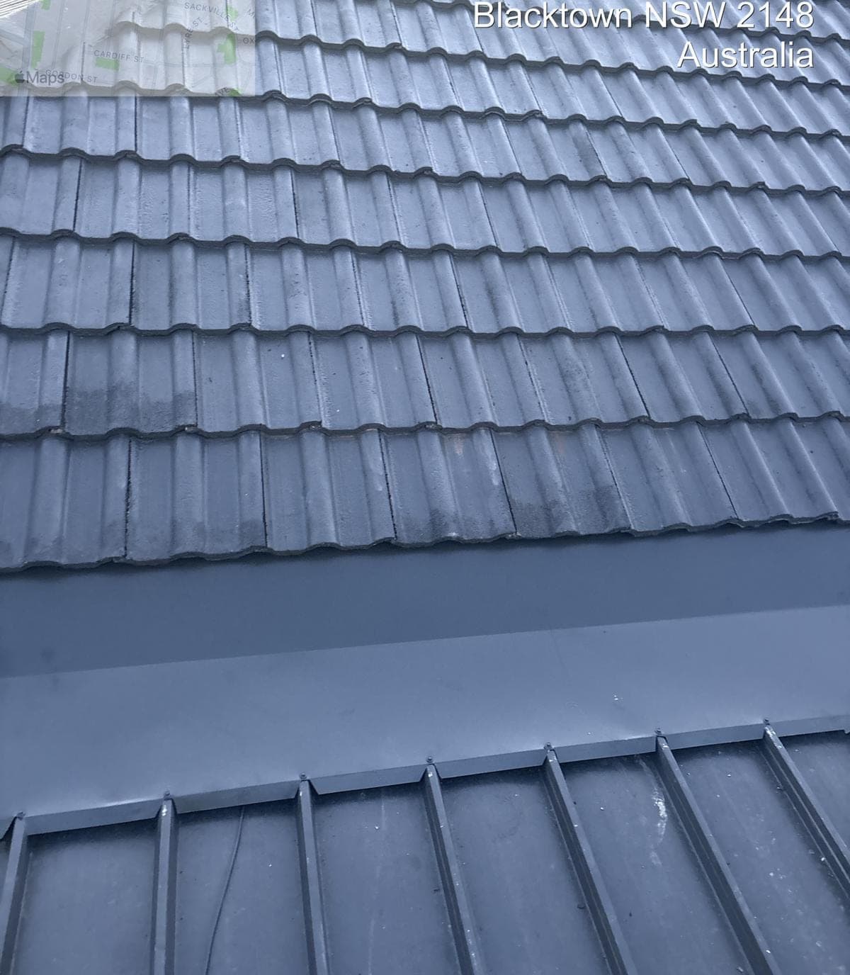 Concrete tile roof restoration with charcoal membrane Crown Roofers Blacktown Western Sydney — photo 3 v2
