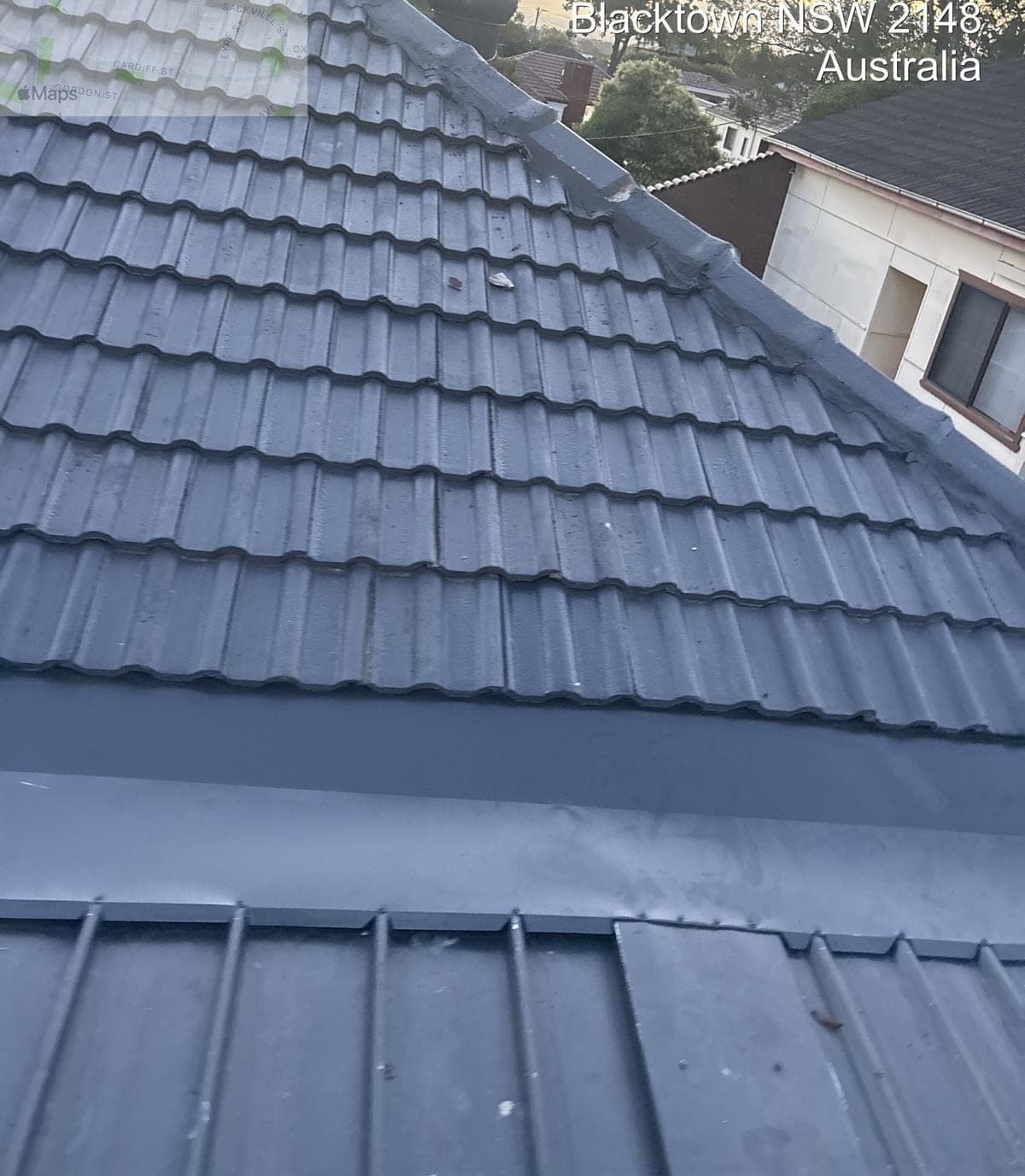 Concrete tile roof restoration with charcoal membrane Crown Roofers Blacktown Western Sydney — photo 5 v2