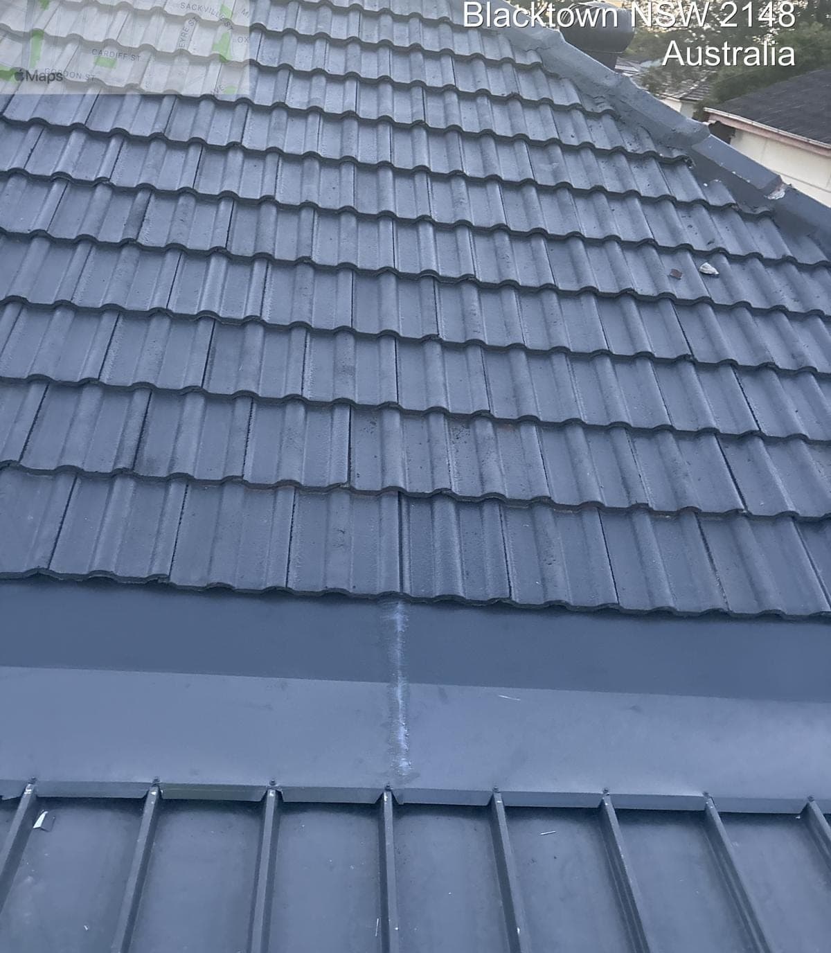 Concrete tile roof restoration with charcoal membrane Crown Roofers Blacktown Western Sydney — photo 6 v2