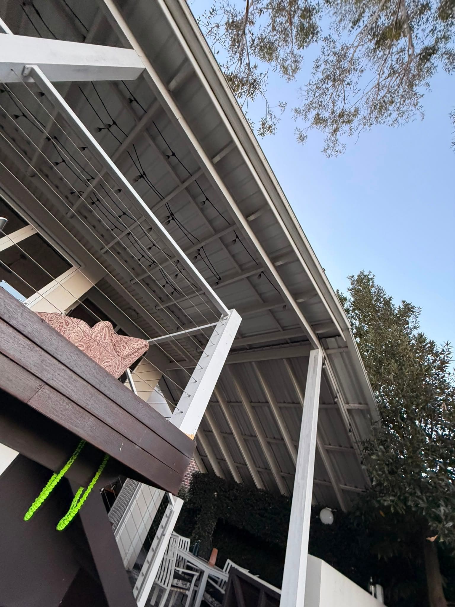 Colorbond and polycarbonate re-sheet Crown Roofers Emu Heights — before — existing carport framing and fixings prior to strip-off