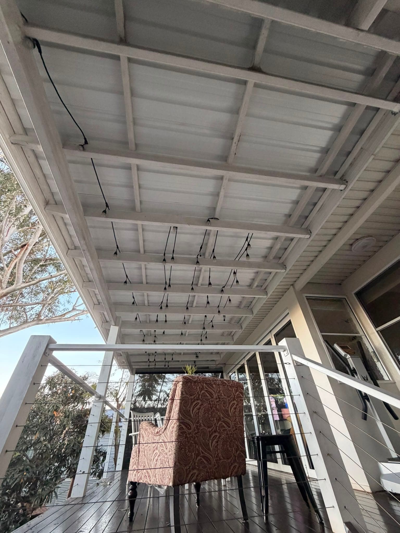 Colorbond and polycarbonate re-sheet Crown Roofers Emu Heights — underside of the finished carport roof