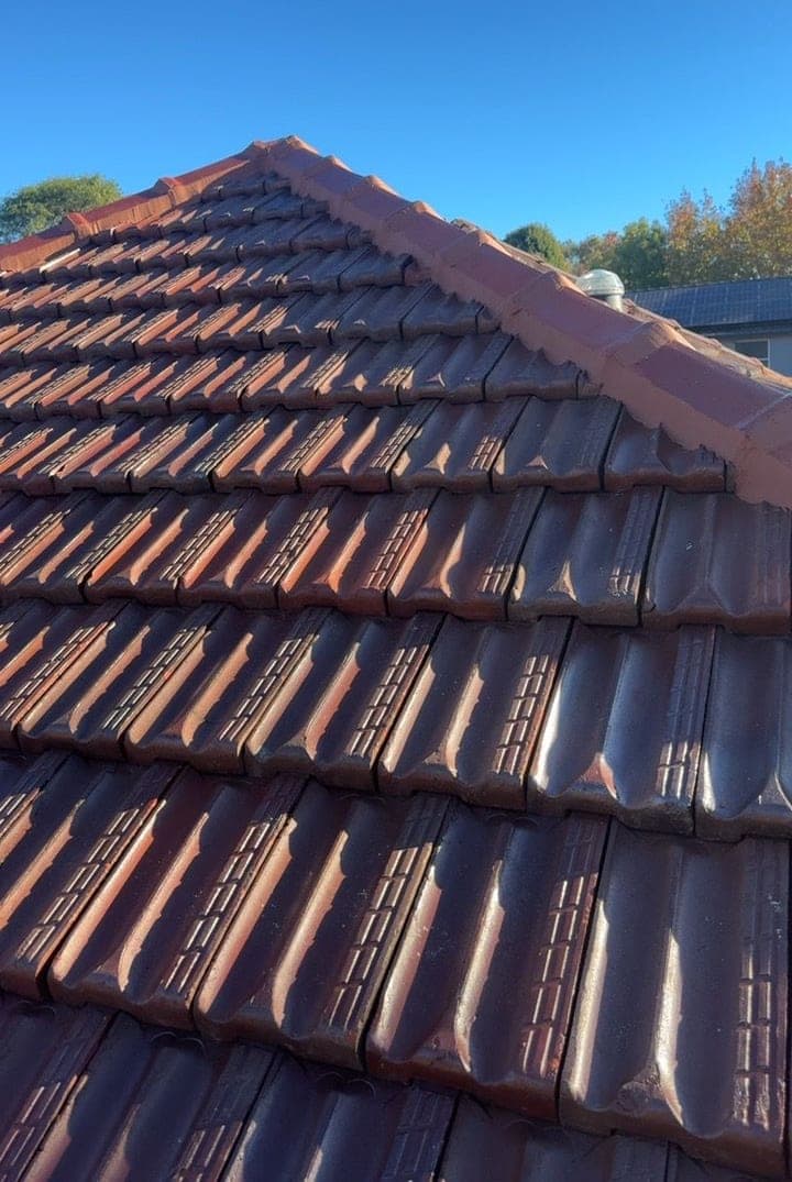 Heritage terracotta tile roof restoration — Crown Roofers project Willoughby East Lower North Shore Sydney — restored heritage tile roof — side elevation