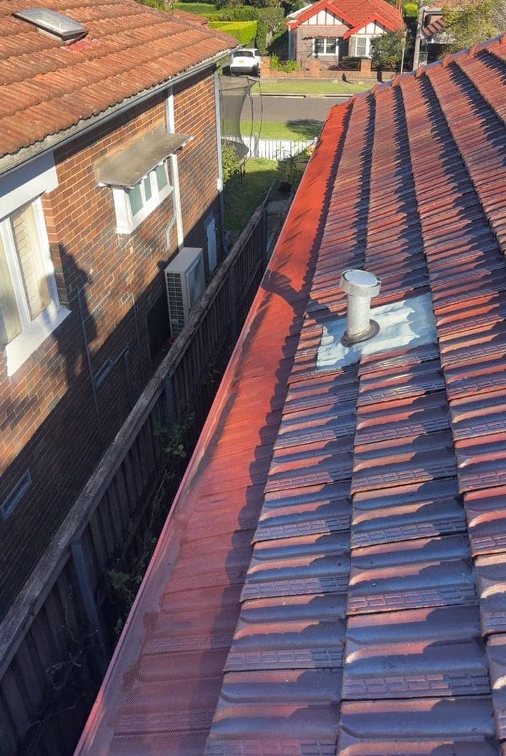 Heritage terracotta tile roof restoration — Crown Roofers project Willoughby East Lower North Shore Sydney — restored roof field — uniform tile colour return