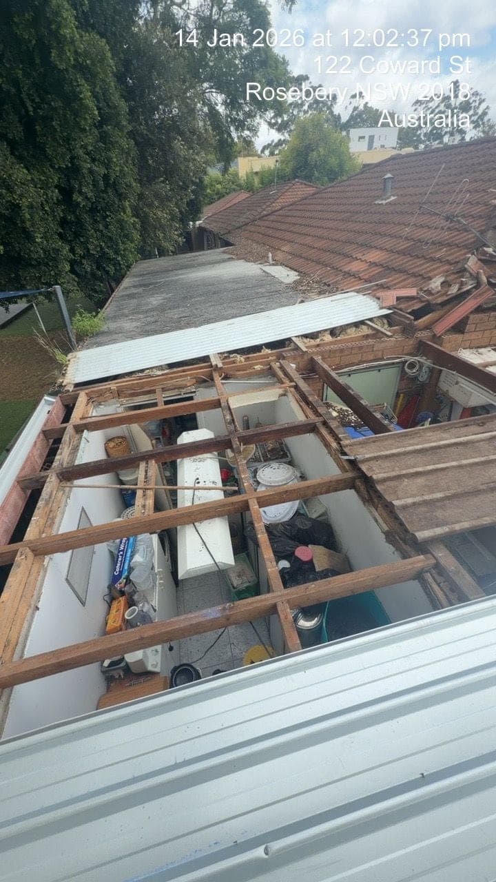 Roof structure exposed mid-replacement Rosebery Sydney